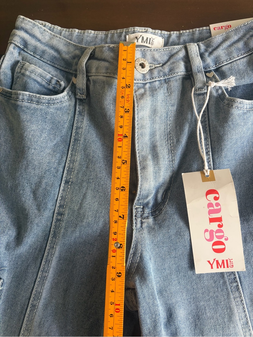 YMI Girl Light Wash Blue Denim Wide-Leg Barrel Cargo Jeans Sz Y12 - Picture 8 of 8
